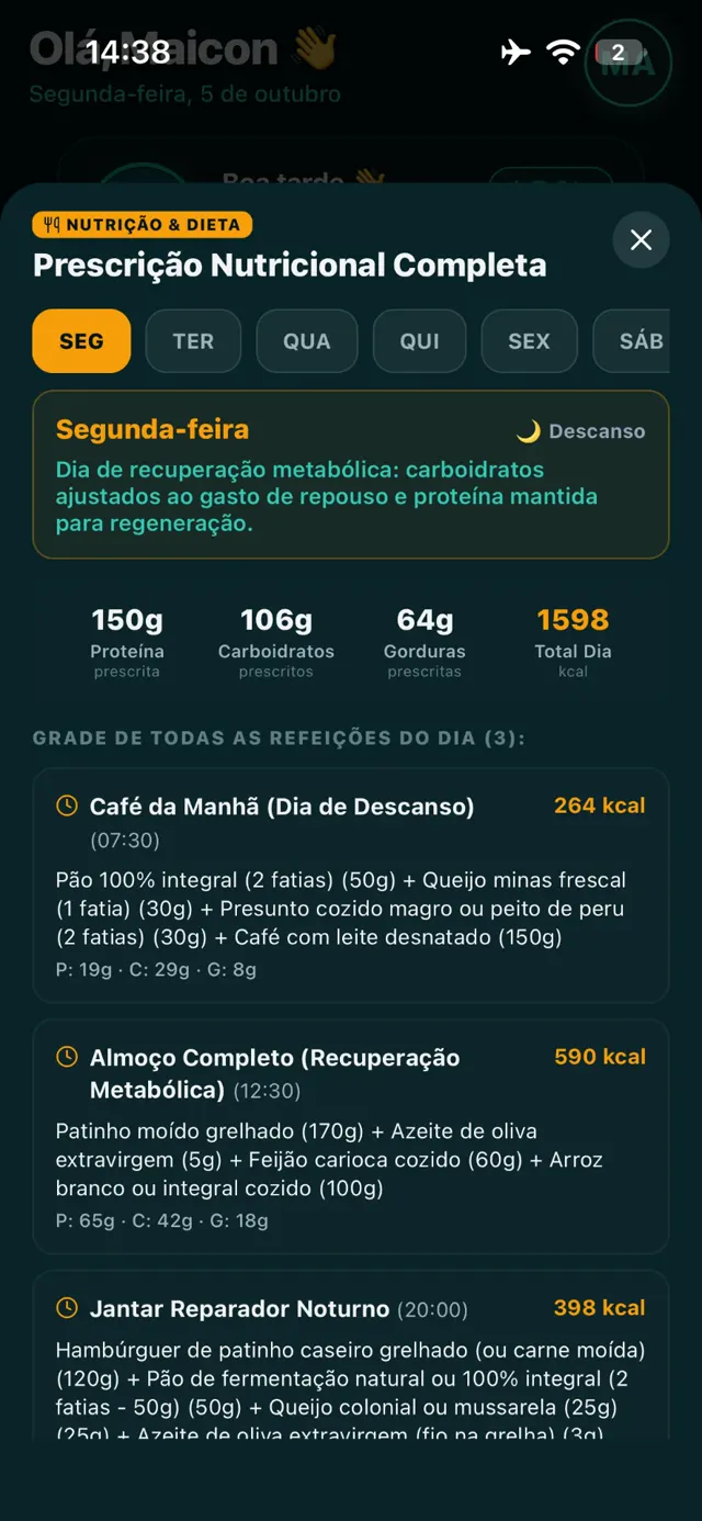 Tela do app MY ALLY com prescrição nutricional